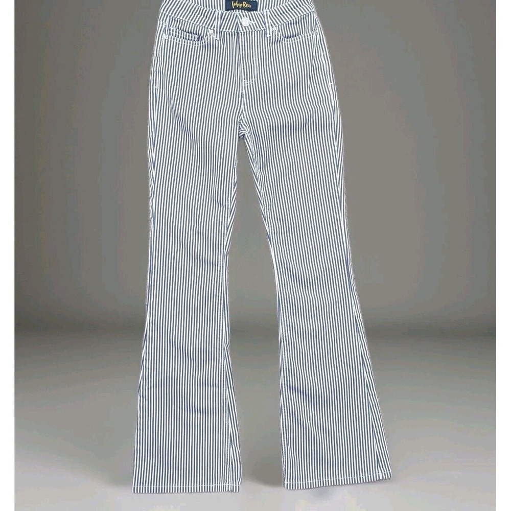 Indigo Rein Pinstripe Flared Jeans 24/31 Blue White Railroad Stretch Denim‎ Y2K